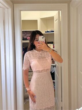 Lulu's Blush Pink Lace Midi Dress